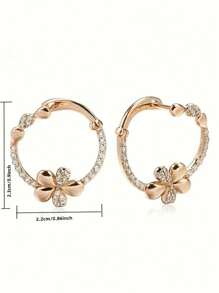 1 par de elegantes y estilosos pendientes de aro con diseño floral, enchapados en oro de 18k con circonitas cúbicas incrustadas, un exquisito accesorio brillante adecuado para uso diario de la mujer, ceremonias de boda y regalos conmemorativos