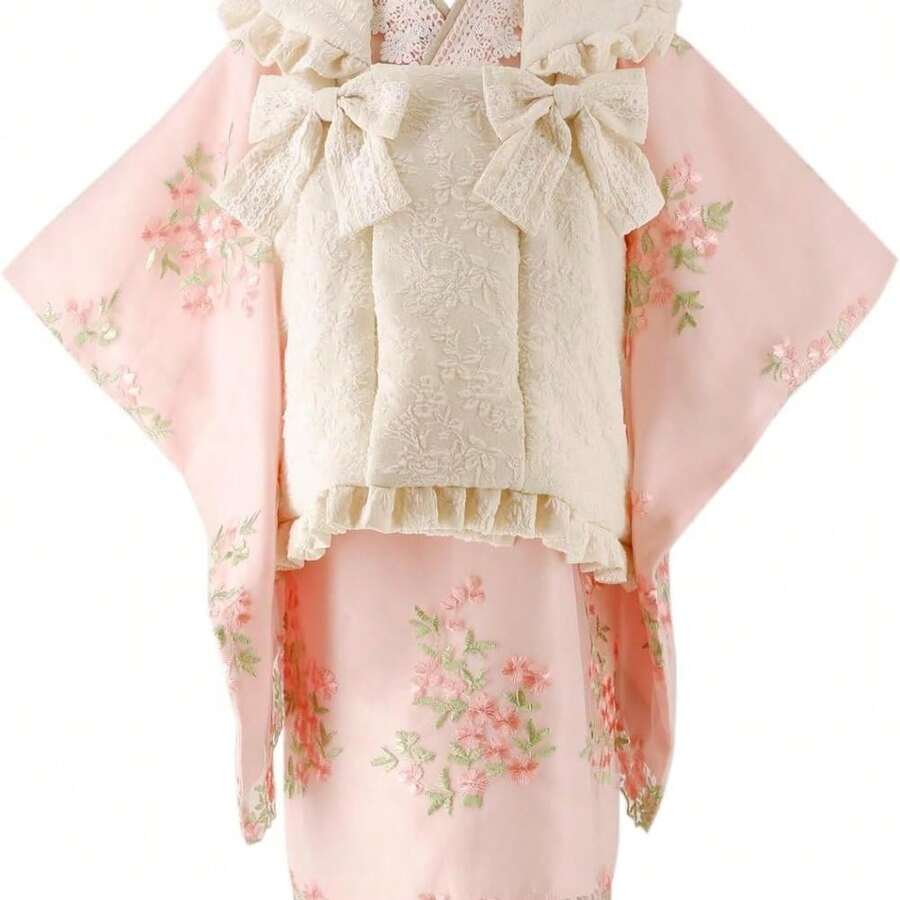 [キャサリンコテージ]七五三 3歳女の子 着物 花刺繍チュールレース着物ワンピース＆ 被布セット 和装 CC0746 TAK - 100 - チェックする 1