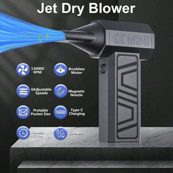 Powerful Mini Turbo Fan , Type-C Charging Turbo Jet Fan Car Blowing Snow 130000 RPM Cleaning Blower Tool 4 Gears Adjustable Portable Electric Air Duster