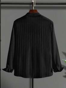 Camisa Casual Masculina Estilo Cardigan com Botões na Frente, Corte Slim, Mistura de Poliéster, Gola Alta, Lavável à Máquina, Ideal para Primavera e Outono, Cardigan Leve - Preto - Visão 3