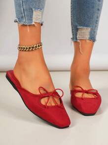 Damen Flache Schuhe, Neuer Stil Sommer 2025, Quadratische Spitze aus Veloursleder mit Schleife, rote Ballerinas, Slip-On Loafers. Perfekt für den täglichen Tragen, Outfits, Urlaub, Lässig, Einfach, Bequem, Vielseitig, Modische rote Schleifen Ballerinas, rote Schuhe.