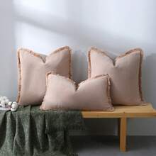 1 vỏ gối tua rua xương cá màu hồng, gối trang trí mềm mại và thoải mái cho ghế sofa, giường, ghế, nhà, phong cách trang trại - Hồng - Xem 9