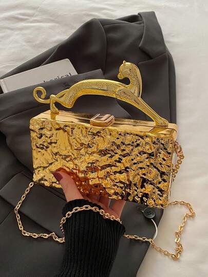 Luxury Gold & Silver Women Party Clutch, Ladies Chain Shoulder Handbag, Acrylic Transparent Crossbody Purse