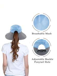 1 pièce Chapeau de soleil à large bord pour femme - Design à queue de cheval, large bord pour ombre solaire, chapeau de seau pliable pour plage et été, idéal pour la pêche, les vacances à la plage, les voyages de femmes et les activités extérieures