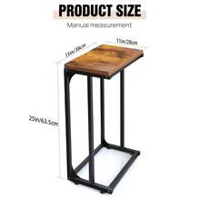 AutoFu C Shaped Industrial End Table Narrow Side Table Rustic Nightstand Small Spaces, Laptop Stand Over Bed, Metal Frame End Table Sofa Coffee Snack Table - Rustic Brown - View 2