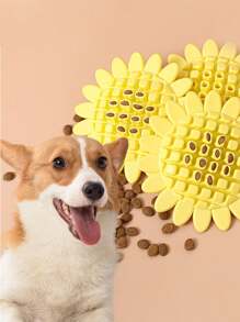 1 giocattolo per cibo a forma di girasole per animali domestici, in grado di contenere il cibo per cani all'interno del fiore, per incoraggiare gli animali domestici a masticare, realizzato in TPR per la durabilità e l'igiene orale