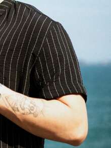 Men's Short Sleeve Shirt With Priest Collar Premium Quality Light And Fresh Fabric Easy To Iron - 黑與白 - 查看 2