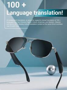 AI Translation Glasses, Wireless Smart Glasses, Support 100+ Languages, Anti-Blue Light Lenses, Built-In Microphone/Speaker, Open Ear Music & HD Calling, Control Photo Taking, USB Magnetic Charging, 360° Spatial Surround Sound, Fashionable Design For Office, Fitness, Hiking, Travel, Business, Study, Perfect Gift For Men And Women - Khung vàng, tròng kính xanh - Xem 7