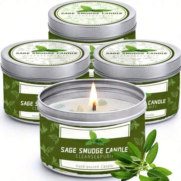 2/4pcs Sage Crystal Aromatherapy Candle, 3 Oz 24-Hour Durable Soy Wax Fragrance Candle With White Sage And Crystal Stone, Gifts And Home Decoration, Birthday Wedding, Holiday Gifts, Valentine's Day, Winter Gifts, Gift For Woman