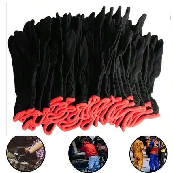 One Set Of 12 Breathable Nylon Work Gloves, Without PU Coating And Silicone, Excellent Grip Gloves,Suitable For Construction And DIY, Gardening Gloves Used For Digging, Planting, Weeding, Nail And Finger Protection, Universal For Men And Women, Full- Gloves, Can Be Hand-Washed