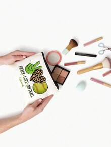 1 pieza "Paz Amor Softbol" Estuche organizador con cremallera - Gesto de mano verde, corazón de leopardo, diseño de béisbol - Bolsa de maquillaje de poliéster ligera con cierre de cremallera - Ideal para viajes, regalos de fiesta y almacenamiento de cosméticos, accesorios de softbol | Accesorio alegre | Cierre con cremallera, bolsas de softbol - Multicolor - Ver 4