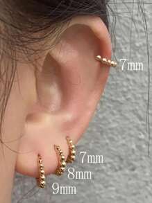 2Pcs Simple Fashion Small Round Bead Hoop Earrings For Women Men Vintage Gold Silver Color Copper Metal Huggie Earrings Female Punk Minimalist Jewelry Accessory