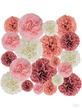 24pcs-Tissue Pom Poms Kit, Tissue Paper Flowers Decorations For Wedding Birthday Bridal Shower Decor (Multi-Colored)