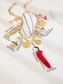 Collar de perlas falsas hechas a mano con encantos de mariposa con lazo de cereza, collar con Charm de pez, collares con múltiples encantos de cruz, ojo malvado y chili (los colores y formas tienen aleatoriedad)