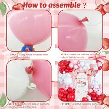 Set de 128 piezas de arco de globos con temática de cereza, que incluye globos de látex de color rojo, rosa y blanco, además de globos de lámina de aluminio con diseño de cereza para decorar fiestas de cumpleaños, bodas, duchas nupciales y otras celebraciones con tema de cereza - Multicolor - Ver 7