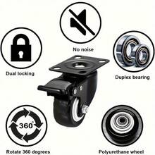 4-Piece Set Of Heavy-Duty Rotating Wheels, Rotating Wheels With/Without Brakes, Furniture Hardware Accessories, Rotatable Wheels With Lock Brakes, Suitable For Tables, Chairs, Furniture, Equipment Storage Boxes, Office Cabinets - Black - View 11