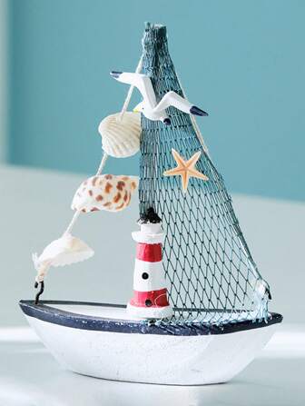 1pc Ocean-Style Shell Crack Boat Decorations, Creative Wooden Sailboat Model Small Ornaments, Creative Decorative Handicraft Boats, Craft Decorative Items, Desktop Decorative Ornaments, Home Decorations, Suitable For Bedroom, Study And Living Room Decoration, Festival Gifts