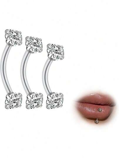 3pcs Rook Piercing Jewellery Banana Eyebrow Barbell Helix Labret Piercing Lip Lip Piercing Daith Belly Bar Silver Gold Ball Curved Barbell 6mm 8mm 10mm 16G