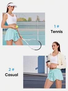 Blaosn Women's 2-In-1 Running Skorts With Pockets – Flowy Athletic Shorts For Tennis, Golf, Yoga, Gym & Summer Workouts - màu xanh lá - Xem 4