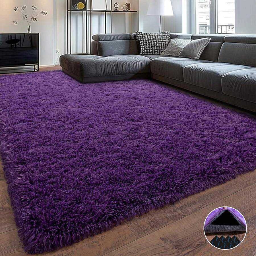 Soft Modern Indoor Large Rug, Comes With 4 Rug Stickers, Multiple Sizes Available, Bedroom, Living Room, Dorm, Kids Room, Home Decor, Non-Slip Plush Rug, Room Decor, Cozy Nursery Rug, Purple - Màu tím - Xem 1