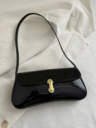 Women's Vintage Faux Oiled Leather Flap Decor One Shoulder Underarm Bag, Suitable For Dating, Outing, Party , Vintage Bag
