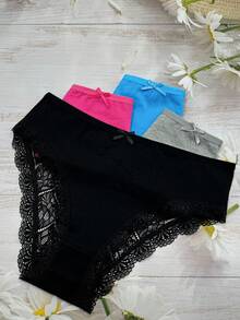 4pcs Lace Trim Hollow Out Plus Size Breathable Briefs For Women, Suitable For Mothers, Wives, Female Friends - Multicolor - View 3