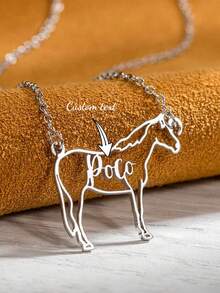 1PC Personalized Horse Silhouette Necklace, Animal Memorial Necklace With Name, Horse Jewelry, Birthday Gift For Horse Lover