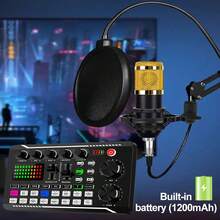 F998 播客直播设备套装，专业直播声卡带 BM800 麦克风套装混音器录音室套装音乐唱歌音频直播博客设备（内置 1200mAh 电池） - F998 only Sound Card - 查看 7