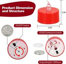 KOABY 12/24/50/100/200/400 Pack Battery Operated Tea Lights Candles, Last 200H+, Flickering Flameless LED Lights, For Decoration(12 Pack, Warm White) - Red Light, Red Base - View 7