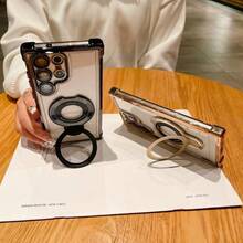 Magnetic Plated Holder + Phone Case For  Galaxy S25/S24/S23/S22/S21/Ultra/Plus/FE +/ Phone 16/15/14/13/Pro Max 16 12 11Plus, Drop Resistant Shock Plated Frame Protective Case - 藍色 - 查看 3