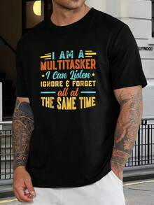 Camiseta divertida, sarcástica y multitarea para hombres - Camiseta cómoda de manga corta de mezcla de algodón.  Regalo novedoso para trabajar desde casa para papá, esposo, novio - Negro - Negro - Ver 1