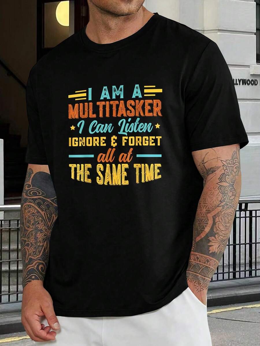 Camiseta divertida, sarcástica y multitarea para hombres - Camiseta cómoda de manga corta de mezcla de algodón. Regalo novedoso para trabajar desde casa para papá, esposo, novio - Negro - Negro - Ver 1