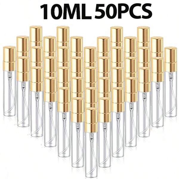6 peças/30 peças/50 peças 2ml/3ml/5ml/10ml Frascos Borrifadores de Vidro Vazios, Atomizador de Perfume Recarregável Mini, Garrafas de Amostra Portáteis para Viagem com Borrifador Dourado, Recipiente Cosmético Unissex, Adequado como Presente para Pais e Amigos