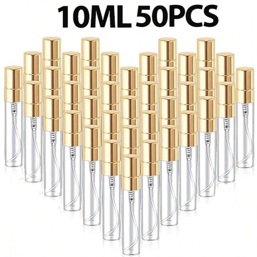 6 件/30 件/50 件 2ML/3ML/5ML/10ML 空玻璃喷雾瓶，可再填充迷你香水雾化器，带镀金喷雾器的便携式旅行样品瓶，男女通用化妆品容器，适合作为送给父母和朋友的礼物