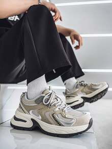 男士舒适百搭透气低帮休闲运动鞋，时尚厚底运动鞋，秋季 - 灰色 - 查看 4