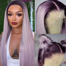 Purple Color Lace Front Wigs Pre Plucked Hairline Long Straight Wigs For Fashion Women Girls Party Daily Wear Glueless Dark Purple Lace Front Synthetic Wigs 13x4 Free Part Heat Resistant Fiber Hair 28 Inch 180% Density - Màu tím ombre - Xem 2