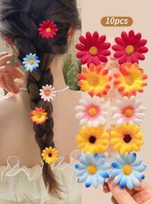 10pcs Colorful Floral Countryside Style Hair Clips For Girls