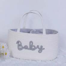 1pc Baby Diaper Basket, Toy Storage Basket, Portable Woven Divided Organizer Basket With Removable Liner, Letter Design Woven Storage Basket For Nursery Supplies - Multicolor - View 14