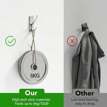 New Self-Adhive Coat Hooks For Hanging - Heavy Duty Stainls Double Wall Hook For Towel, Backpack, Hat, Sturdy Metal Hanger For Bathroom, Bedroom, Door, Wall Mounted, 4-Pack, Sier, New - Silver 4 Pack - 查看 3