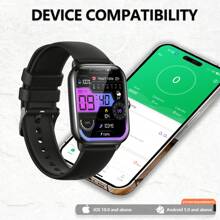 EIGIIS 1 Stück Unisex Smartwatch (Anrufe tätigen/annehmen), 1,9" HD voll berührungsempfindlicher quadratischer Bildschirm, robuste Sportuhr, kompatibel mit Android, 230 mAh wasserdichter Fitness-Tracker mit Schlafüberwachung und Schrittzähler