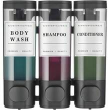 New Shampoo And Conditioner Dispenser Shower Dispenser Body Wash Wall Mounted Shampoo Dispenser For Shower Wall No Drill For Bathroom Hotel 3 Chamber X 300ml Black  Waterproof Labels - Black 3 - View 1