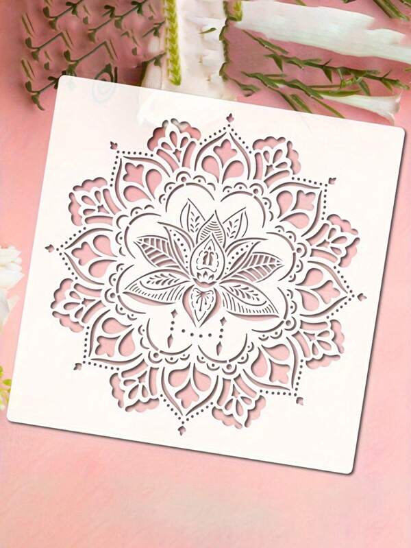 Reusable Mandala For Lotus Painting Stencil 11.8" - Decorative Floral Template For DIY Wall Art, Wood Signs, Porch Mats & Furniture Canvas, School Supplies, Back To School
