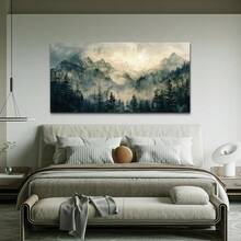 FUHAIHUA Canvas Wall Art For Living Room Large Wall Decor For Office Modern Bedroom Decorations Forest Fog Landscape Pictures Farmhouse Painting Artwork Wall Mural Aesthetic Home Decor 30x60 In- (Wrapped Canvas) - White - View 1