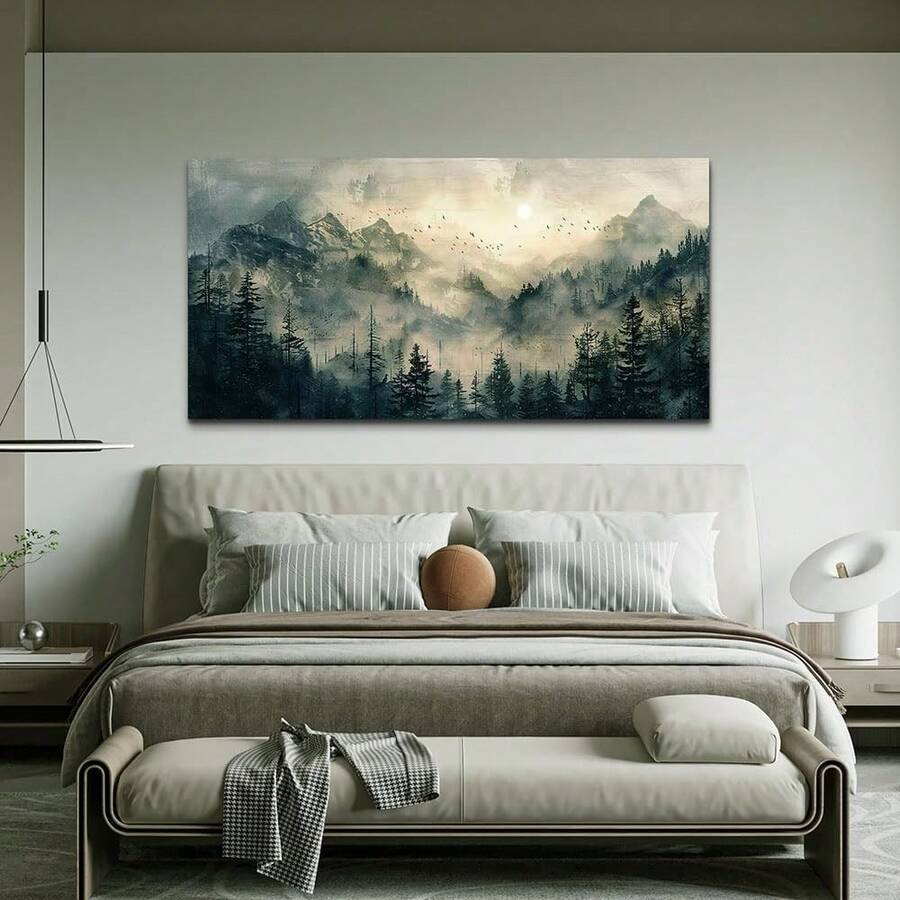 FUHAIHUA Canvas Wall Art For Living Room Large Wall Decor For Office Modern Bedroom Decorations Forest Fog Landscape Pictures Farmhouse Painting Artwork Wall Mural Aesthetic Home Decor 30x60 In- (Wrapped Canvas) - White - View 1