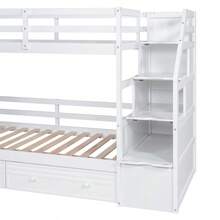 Twin Over Twin Bunk Bed With Storage Staircase, Slide And Drawers, Desk With Drawers And Shelves, White-1810 - Multicolor - View 7