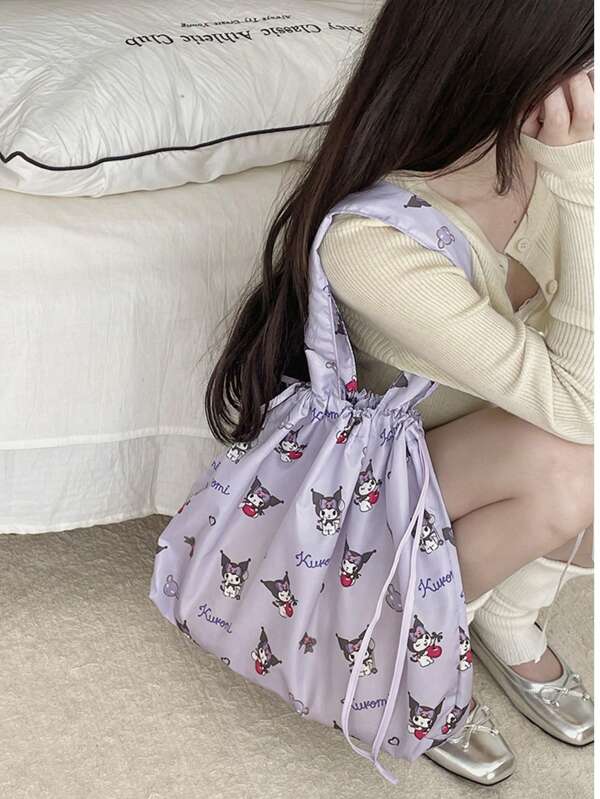 Sanrio Sanrio Hello Kitty Cartoon Printed Foldable Drawstring Tote Bag, Large Capacity For Students, Suitable For Middle/High School, University Girls, Back To School Season