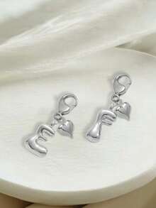 1pc Silver Bubble Letter Cute Necklace Pendant, Bag Charm - Includes Shiny Crystal Pendant & Gold Heart Pendant, Letters A-Z, Alloy Bag/Backpack Hanging Decoration - Perfect Gift For Birthday & Special Occasions, Keychain, Wallet & Purse Accessory For Women & Girls - Silver - View 6