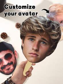 1 件定制大头，带您的照片，有趣的脸，木板切割大头，一根棍子，真实尺寸的脸，上传您的照片，单身女士新郎脸，毕业扇子脸，生日，多功能，装饰性，可重复使用，高品质，可爱，丰富多彩，整洁，现代，可爱，定制，个性化，独特