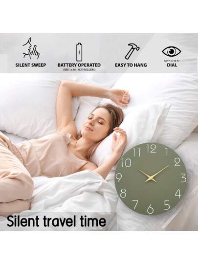 1pc 10 16 Inch Minimalist Grijs Groen Wooden Wand Clock, Battery Powered Quartz Silent Movement, Living Room, Bedroom, Dining Home (Battery Not Included) Back To School Room Supplies view 6