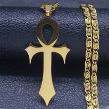 Collar de cruz ankh egipcia para mujeres/hombres, color dorado de acero inoxidable, amuleto, joyería de protección